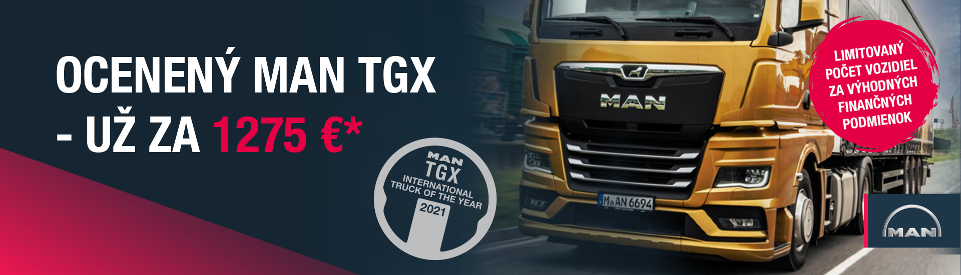 OCENENÝ MAN TGX UŽ ZA 1275 €* na 5 ročný finančný leasing